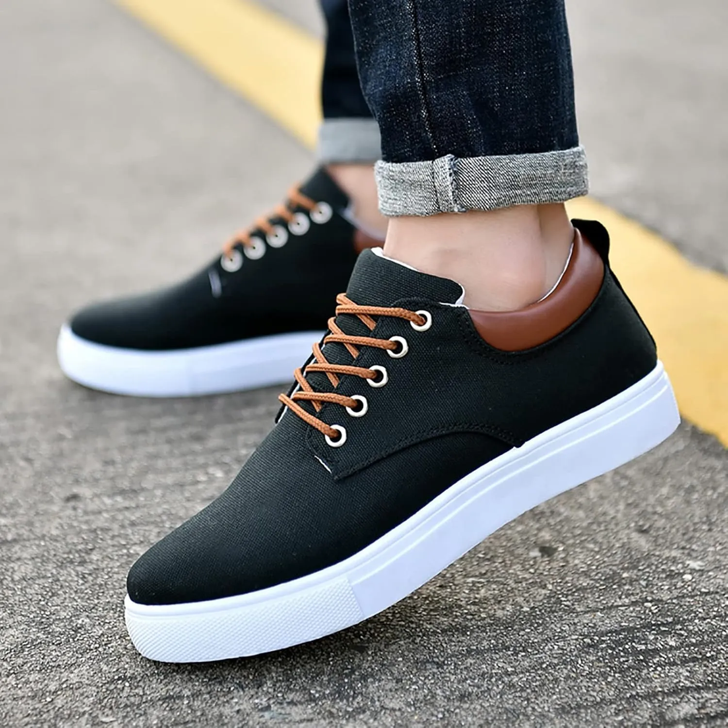 Men Low Top Canvas Walking Shoes Lace Up Fashion Casual Boats and Shoes