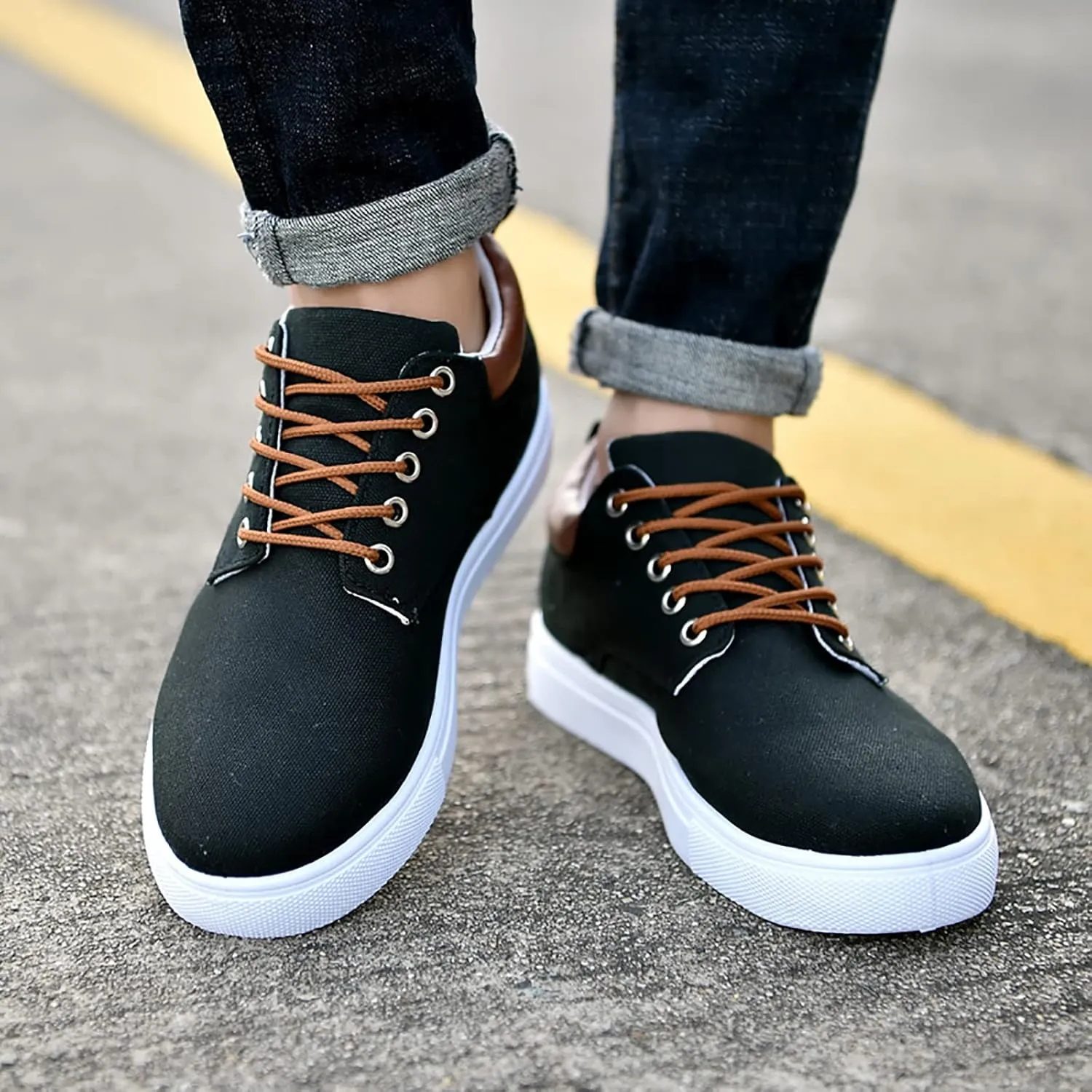 Men Low Top Canvas Walking Shoes Lace Up Fashion Casual Boats and Shoes