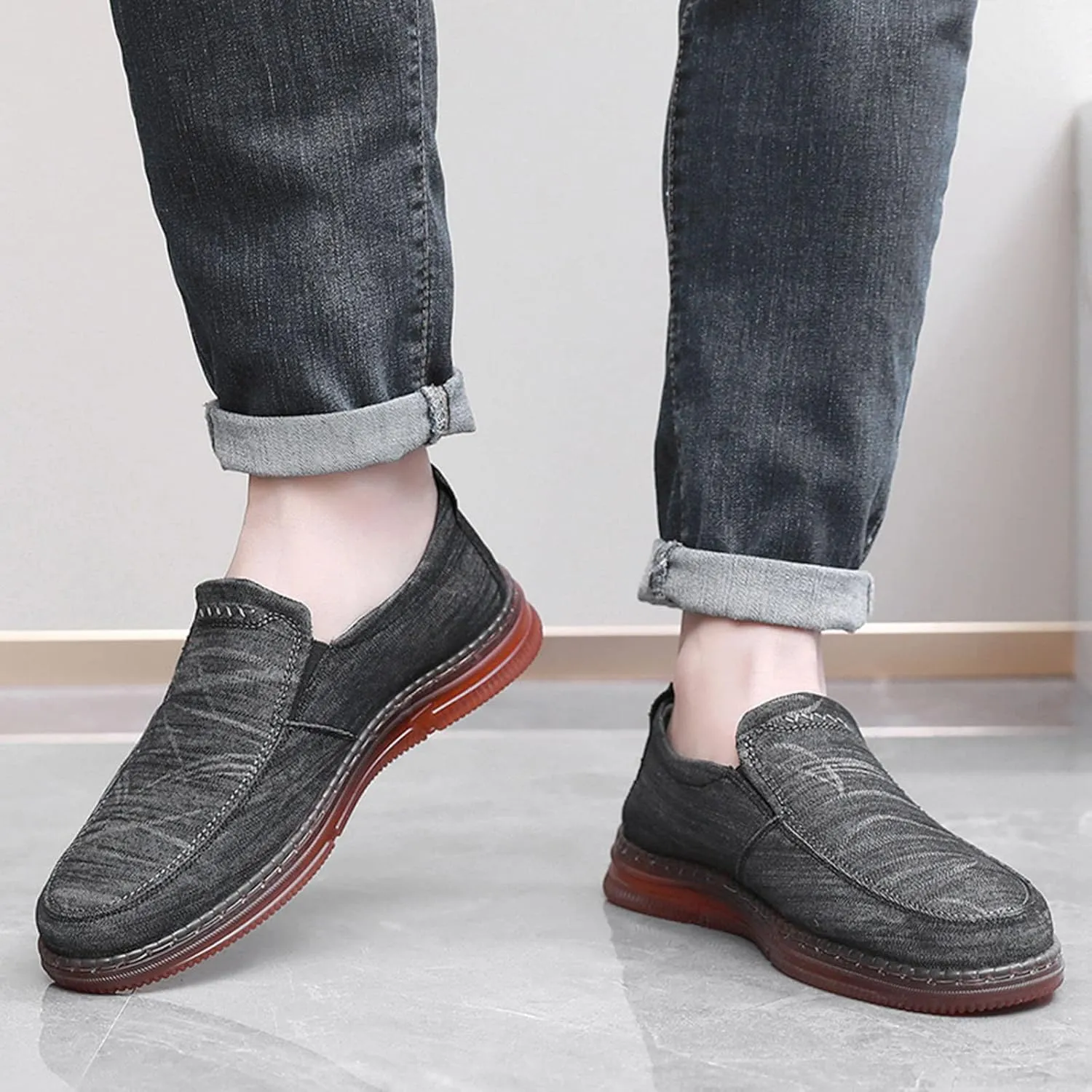 Men Slip on Walking Shoes Comfort Memory Foam Breathable Fashion Sneakers Non Slip Travel Jogging Training Gym Shoes Wide Width