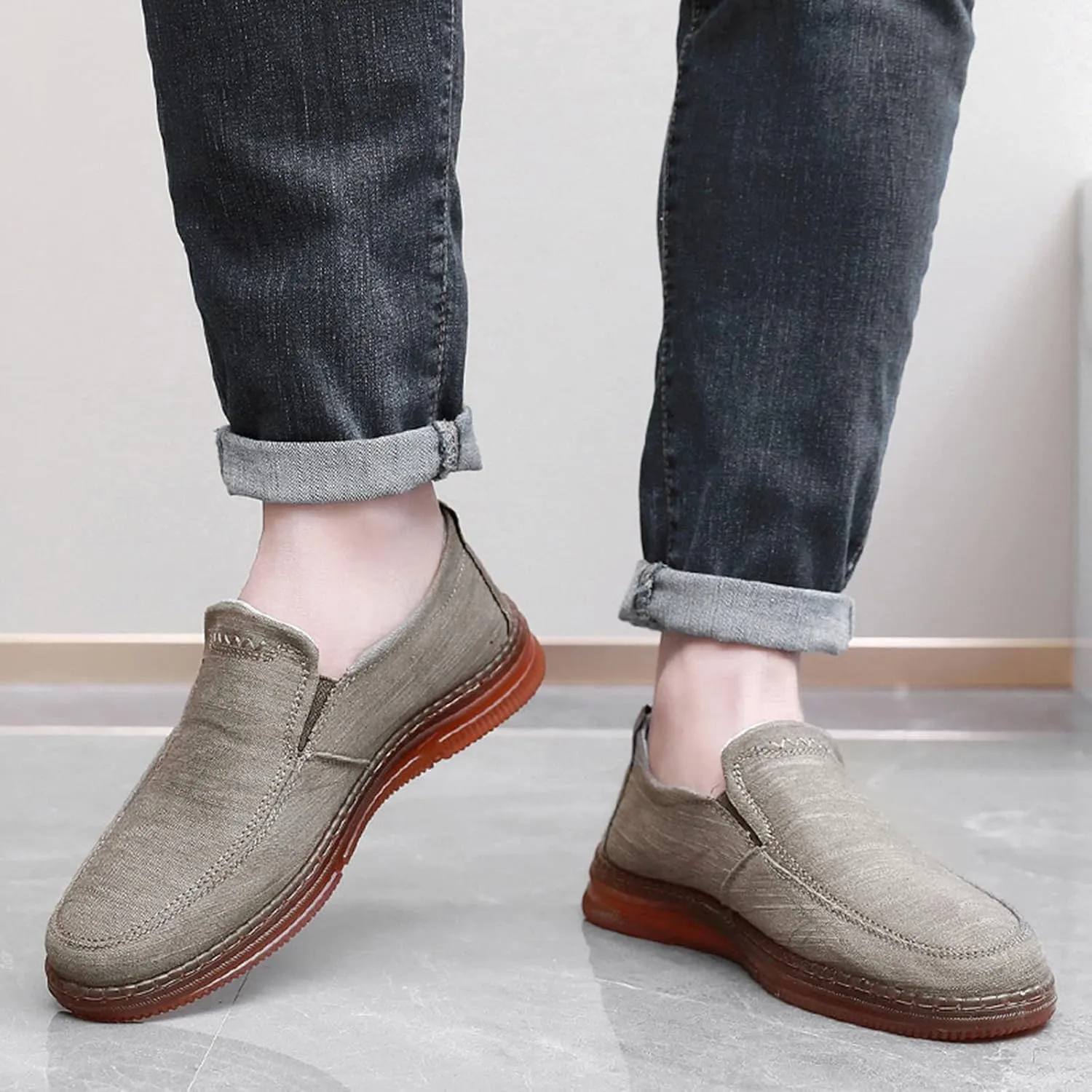 Men Slip on Walking Shoes Comfort Memory Foam Breathable Fashion Sneakers Non Slip Travel Jogging Training Gym Shoes Wide Width
