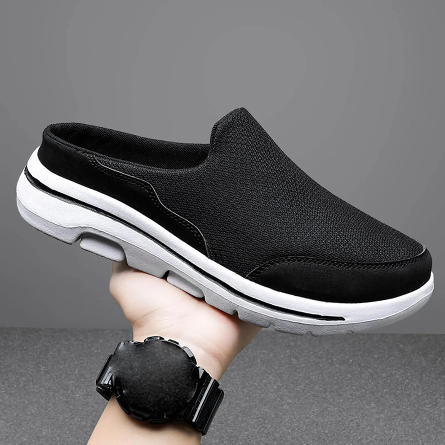 Men Slip on Walking Shoes Comfy Knitted Memory Foam Breathable Mesh Fashion Sneakers Non Slip Arch Support Vacation Training Gym Shoes Wide Width