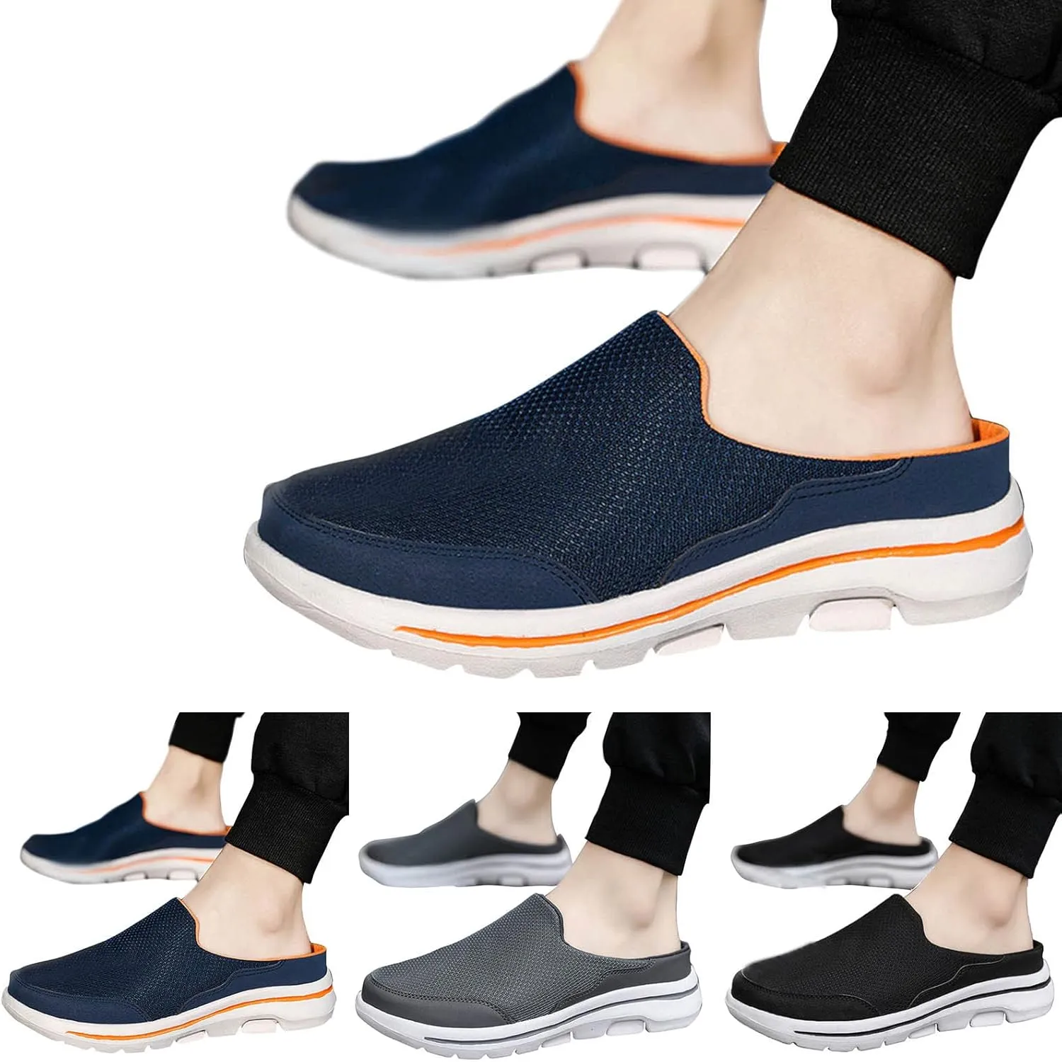 Men Slip on Walking Shoes Comfy Knitted Memory Foam Breathable Mesh Fashion Sneakers Non Slip Arch Support Vacation Training Gym Shoes Wide Width