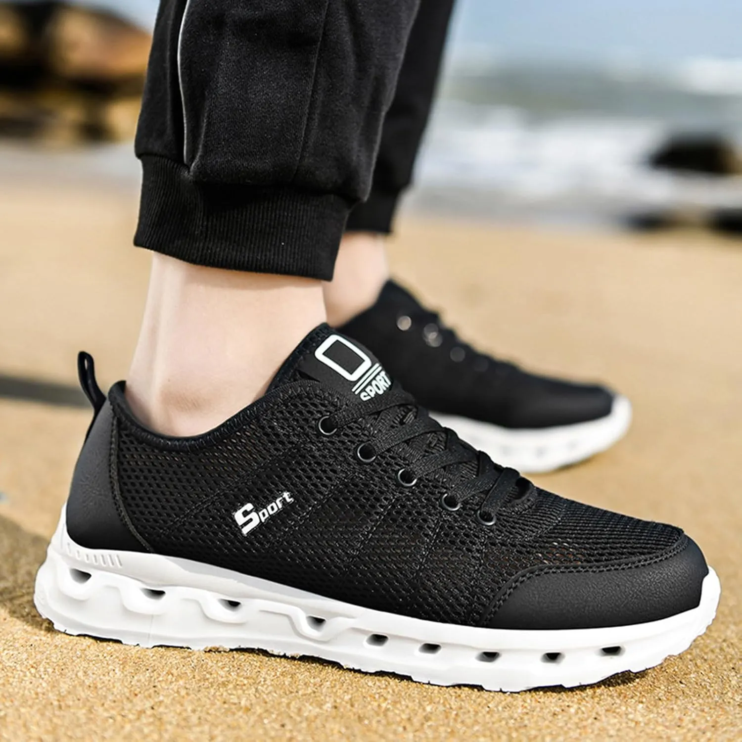 Men Slip on Walking Shoes Comfy Knitted Memory Foam Breathable Mesh Fashion Sneakers Non Slip Travel Jogging Training Gym Shoes Wide Width