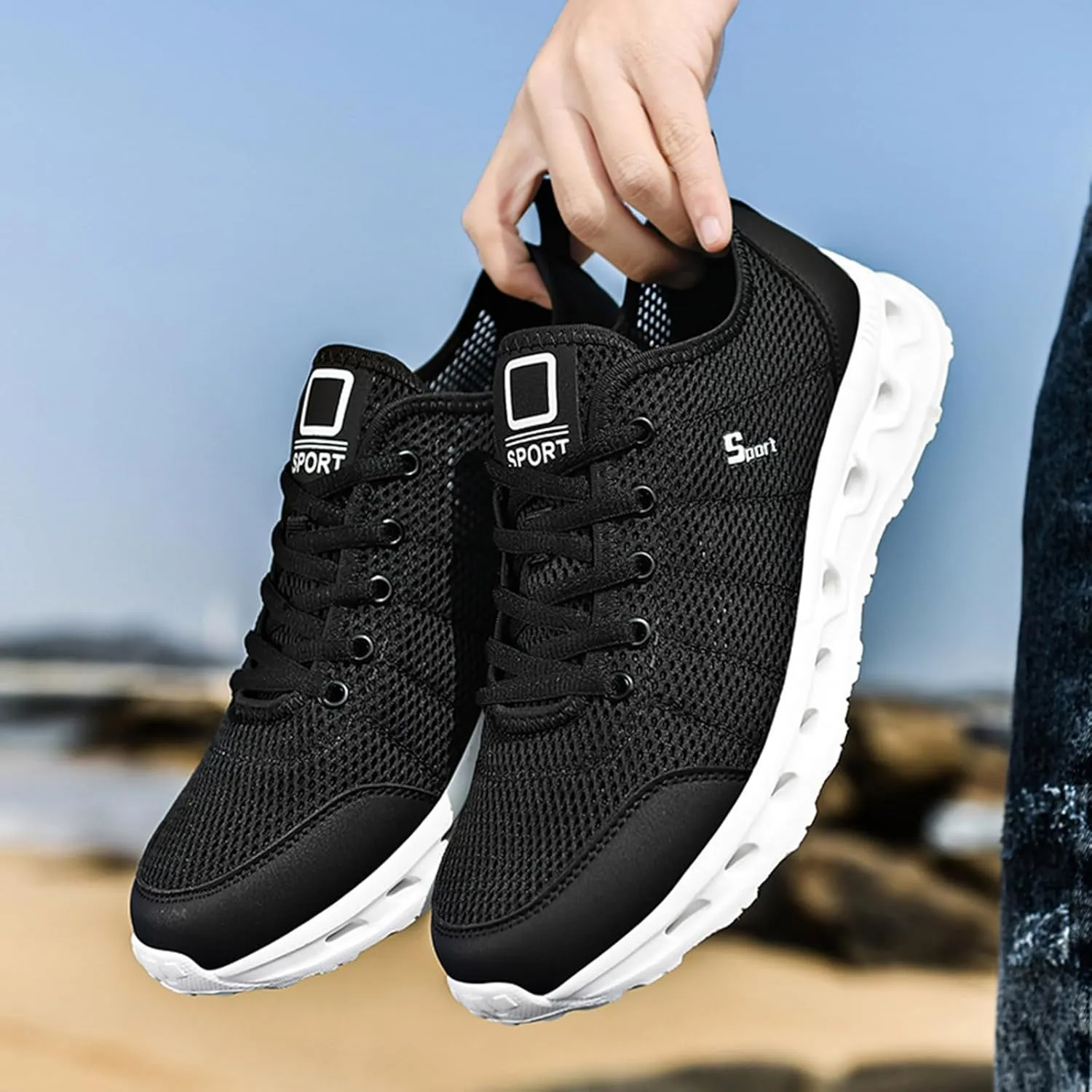 Men Slip on Walking Shoes Comfy Knitted Memory Foam Breathable Mesh Fashion Sneakers Non Slip Travel Jogging Training Gym Shoes Wide Width