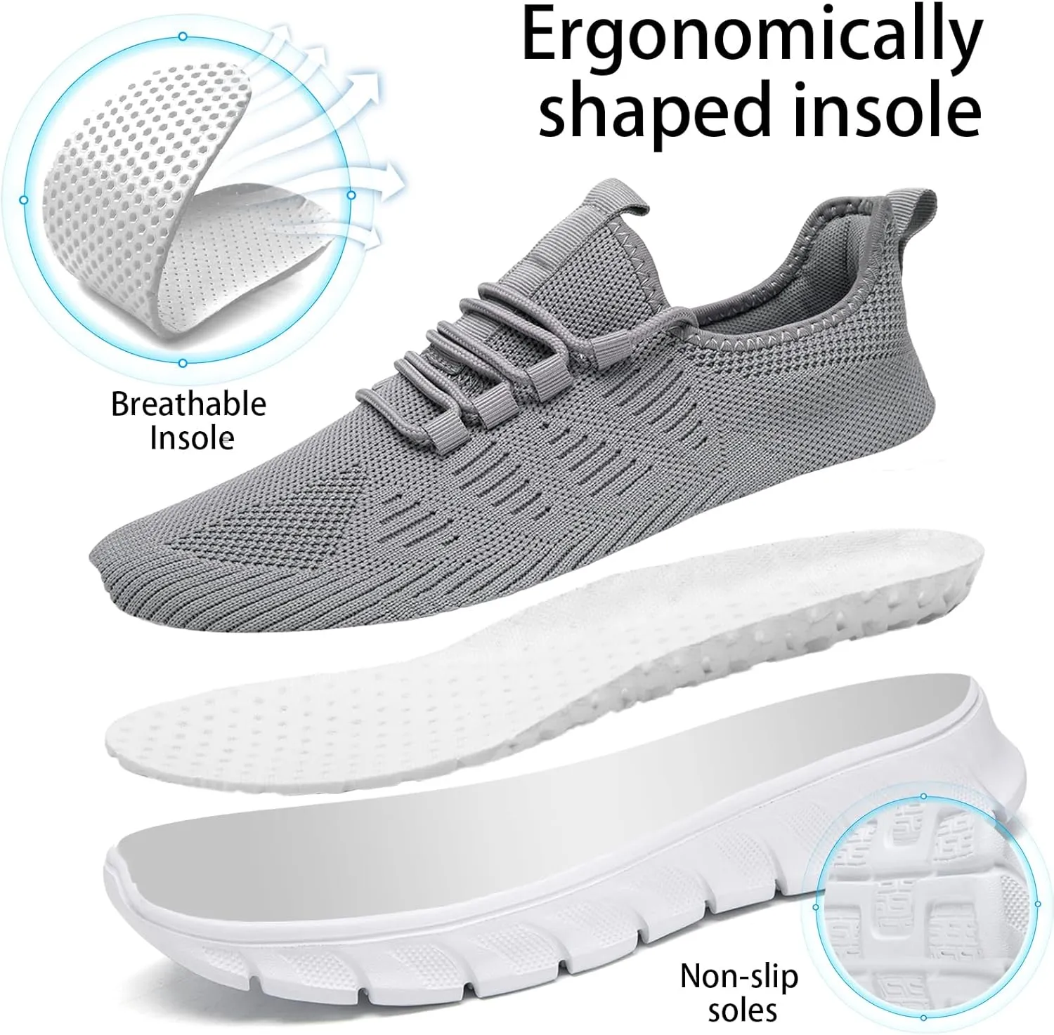 Men Tennis Shoes Running Shoes - Gym Sneakers Shoes Walking Workout Shoes Non Slip Walking Athletic Slip on Breathable Mesh Comfortable Lightweight Casual Fashion Sports Shoes