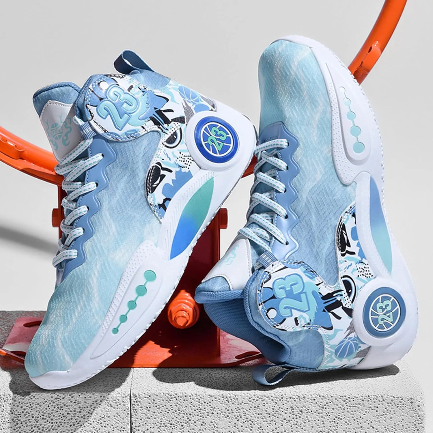 Men's Basketball Shoes Anti-Slip and Wear-Resistant Soles Running Shoes Graffiti Design Fashionable Sports Shoes