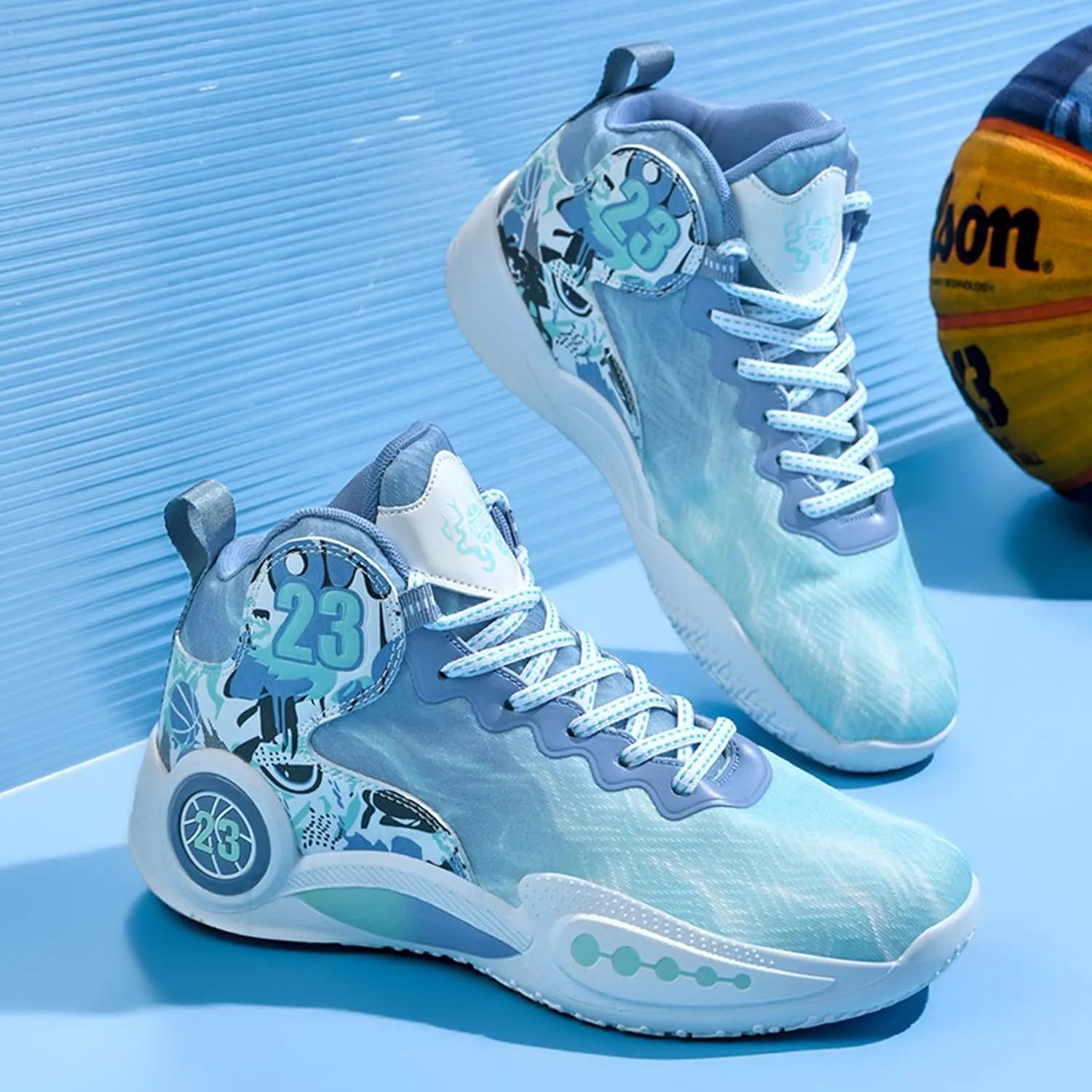Men's Basketball Shoes Anti-Slip and Wear-Resistant Soles Running Shoes Graffiti Design Fashionable Sports Shoes