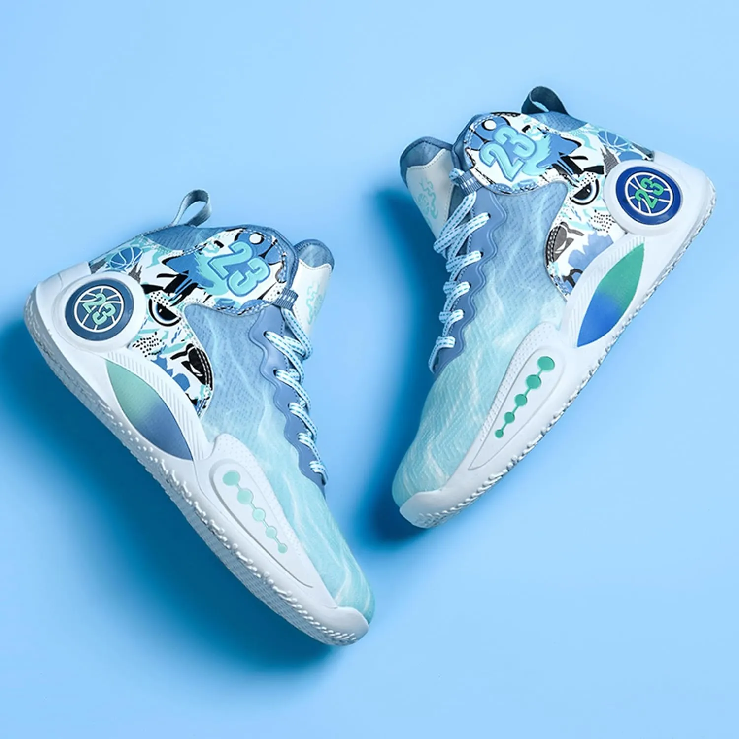 Men's Basketball Shoes Anti-Slip and Wear-Resistant Soles Running Shoes Graffiti Design Fashionable Sports Shoes