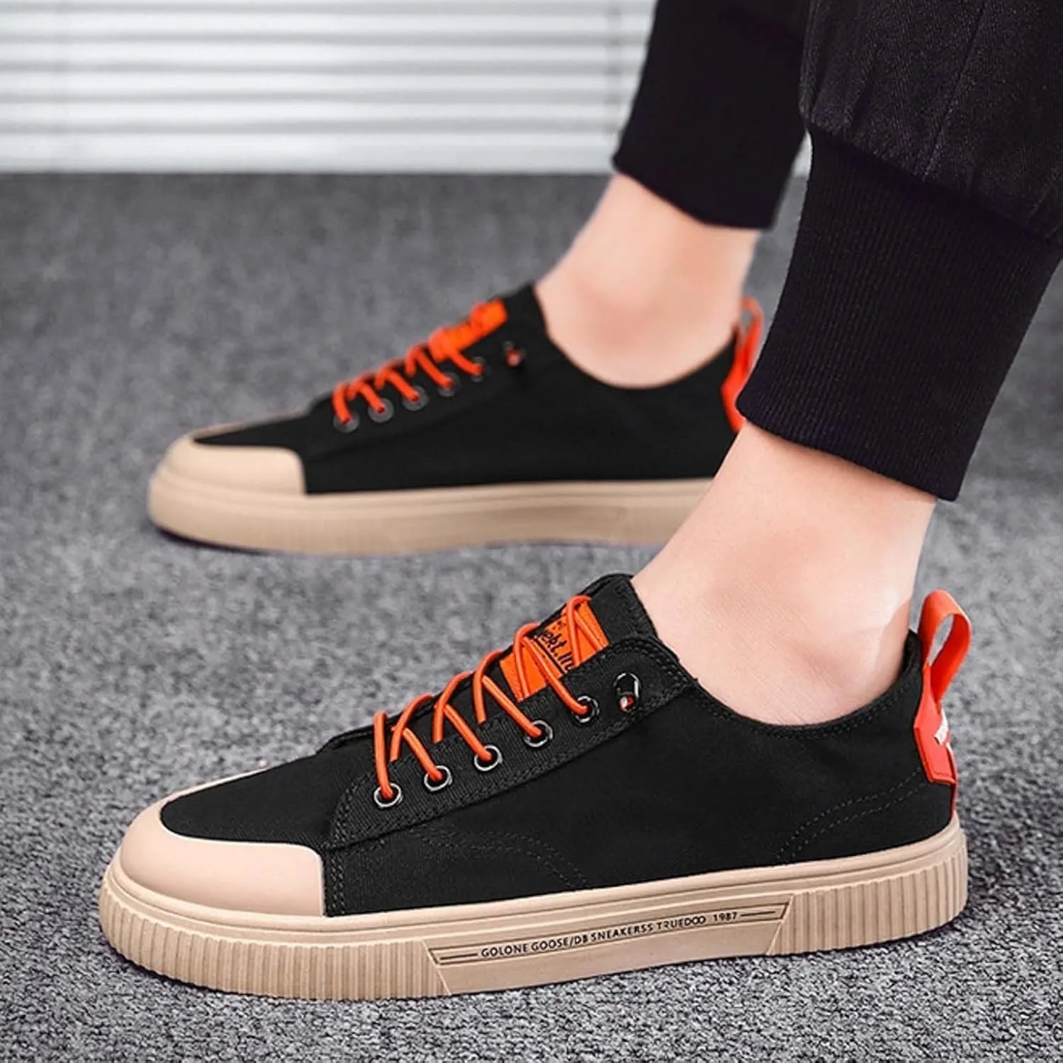 Men's Breathable Canvas Shoes Lace Up Walking Shoes Soft Flat Slip on Casual Comfortable Lightweight Dress