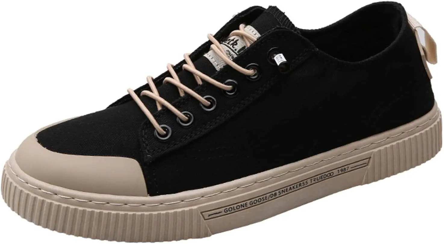 Men's Breathable Canvas Shoes Lace Up Walking Shoes Soft Flat Slip on Casual Comfortable Lightweight Dress