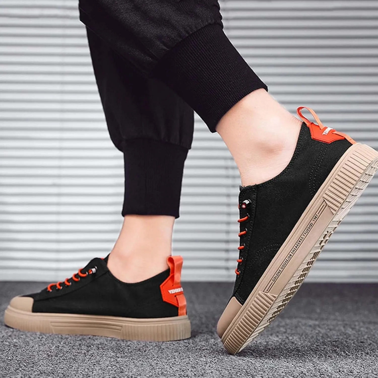 Men's Breathable Canvas Shoes Lace Up Walking Shoes Soft Flat Slip on Casual Comfortable Lightweight Dress