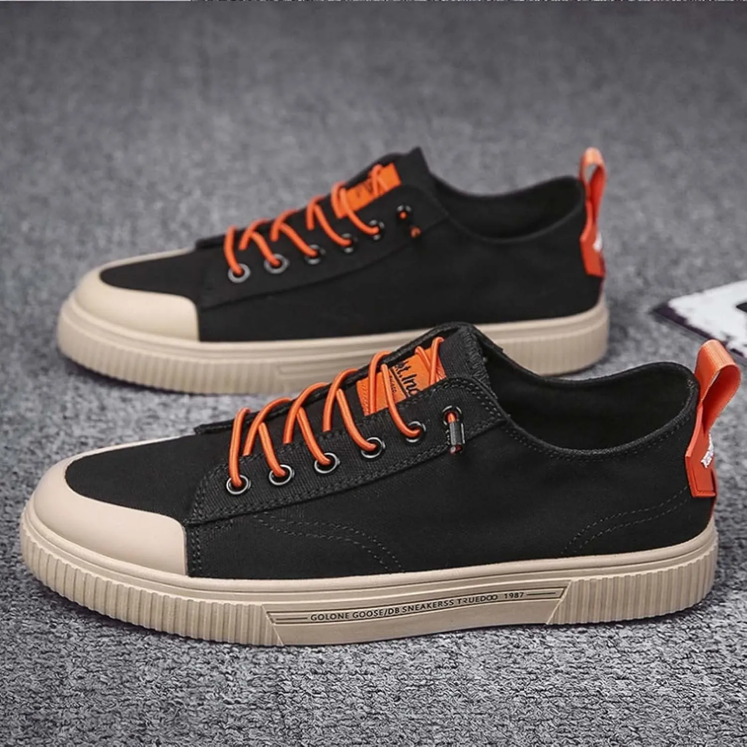 Men's Breathable Canvas Shoes Lace Up Walking Shoes Soft Flat Slip on Casual Comfortable Lightweight Dress