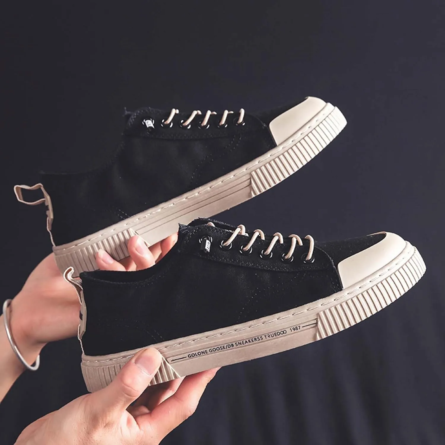 Men's Breathable Canvas Shoes Lace Up Walking Shoes Soft Flat Slip on Casual Comfortable Lightweight Dress