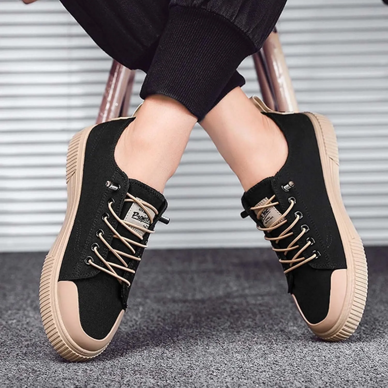 Men's Breathable Canvas Shoes Lace Up Walking Shoes Soft Flat Slip on Casual Comfortable Lightweight Dress