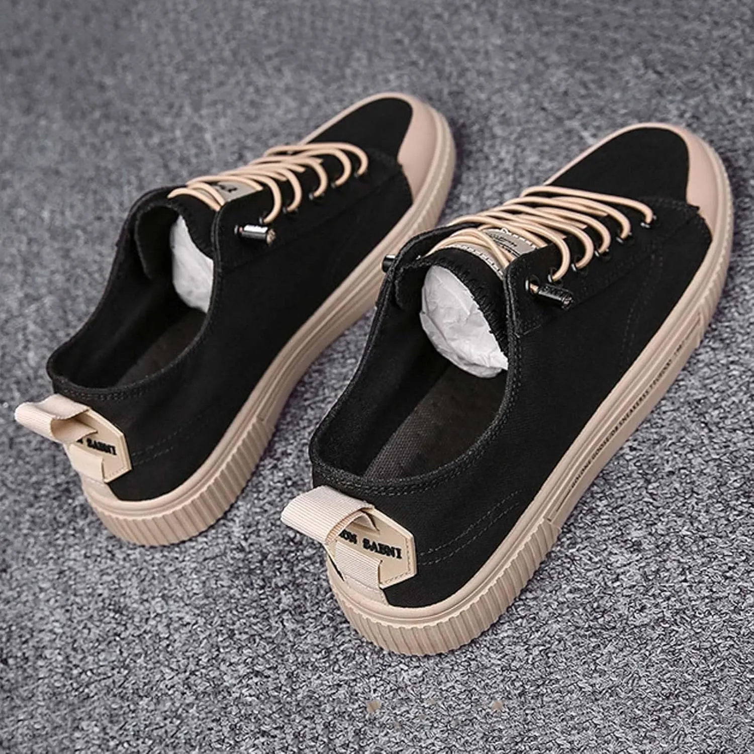 Men's Breathable Canvas Shoes Lace Up Walking Shoes Soft Flat Slip on Casual Comfortable Lightweight Dress