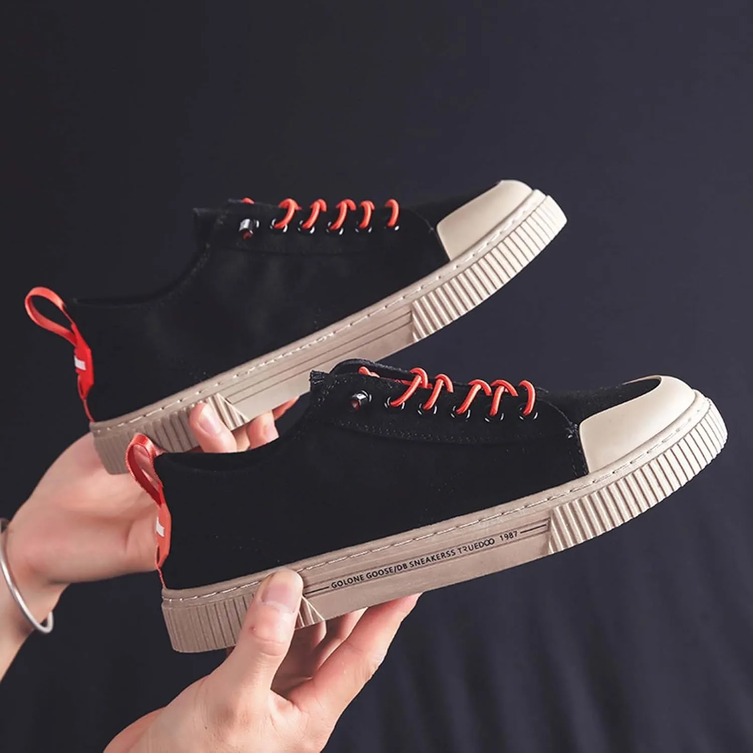 Men's Breathable Canvas Shoes Lace Up Walking Shoes Soft Flat Slip on Casual Comfortable Lightweight Dress
