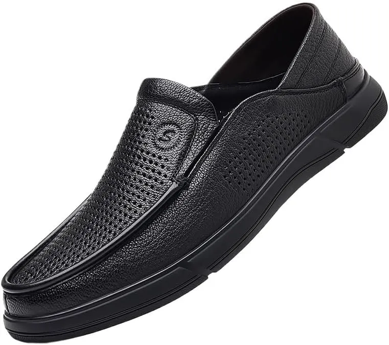 Mens Breathable Leather Loafers Lightweight Comfortable Round Toe Slip On Casual Moccasin Driving Shoes Stylish Versatile Classic Flats