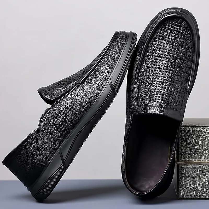 Mens Breathable Leather Loafers Lightweight Comfortable Round Toe Slip On Casual Moccasin Driving Shoes Stylish Versatile Classic Flats