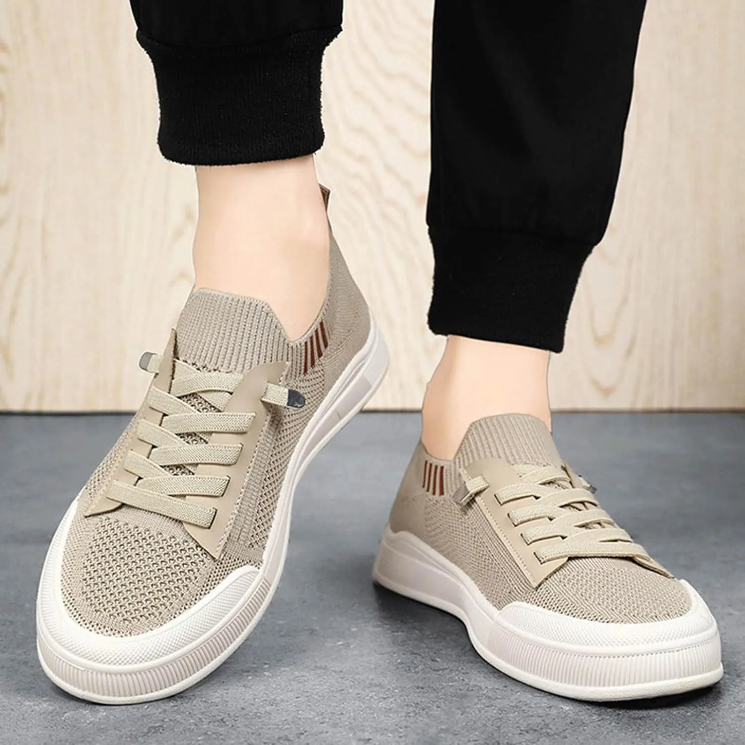 Men's Breathable Mesh Running Shoes Comfortable Breathable Stretch Canvas Slip on Sneaker Non Slip Walking Shoes