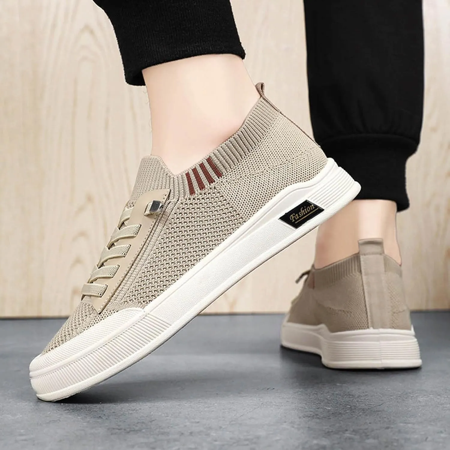 Men's Breathable Mesh Running Shoes Comfortable Breathable Stretch Canvas Slip on Sneaker Non Slip Walking Shoes
