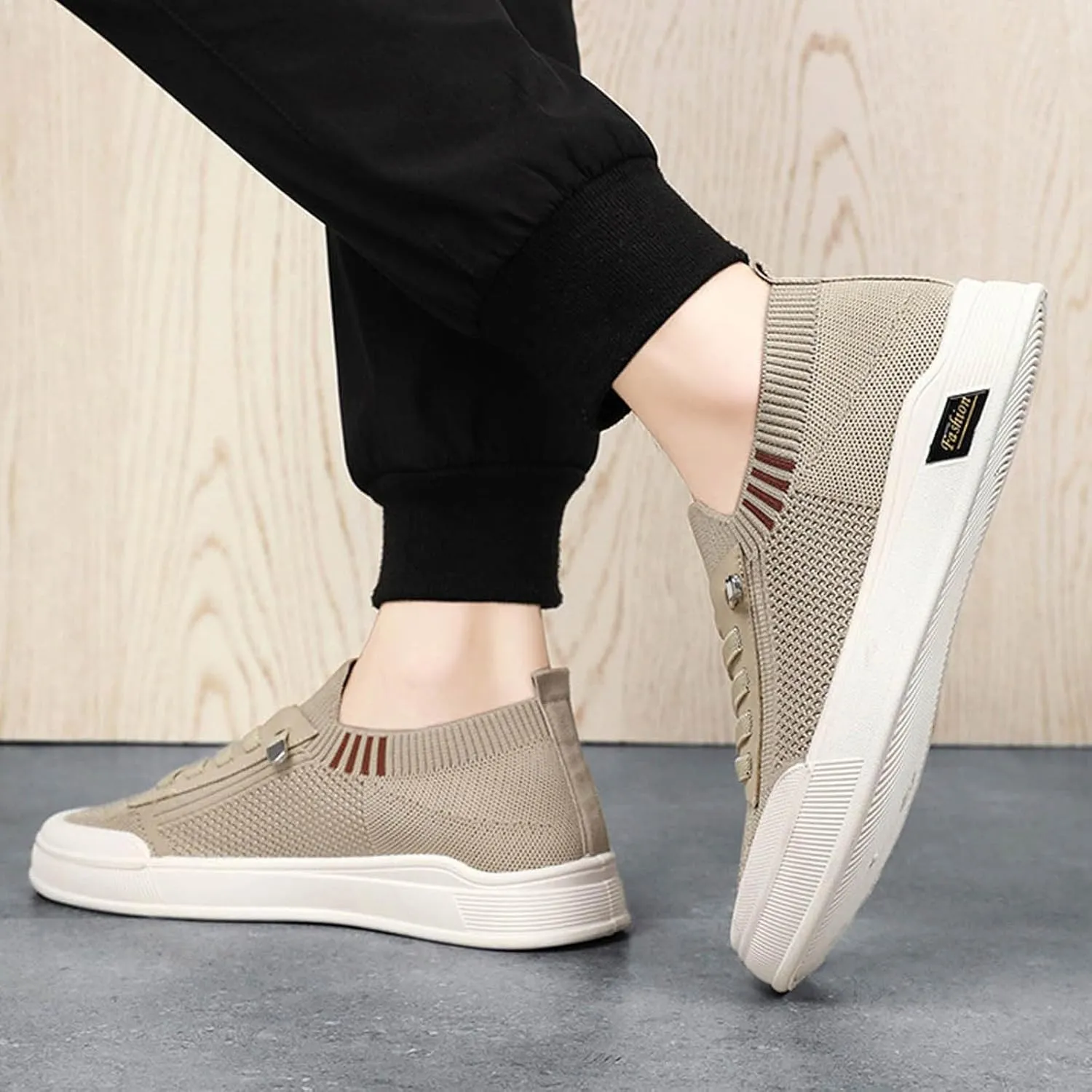 Men's Breathable Mesh Running Shoes Comfortable Breathable Stretch Canvas Slip on Sneaker Non Slip Walking Shoes