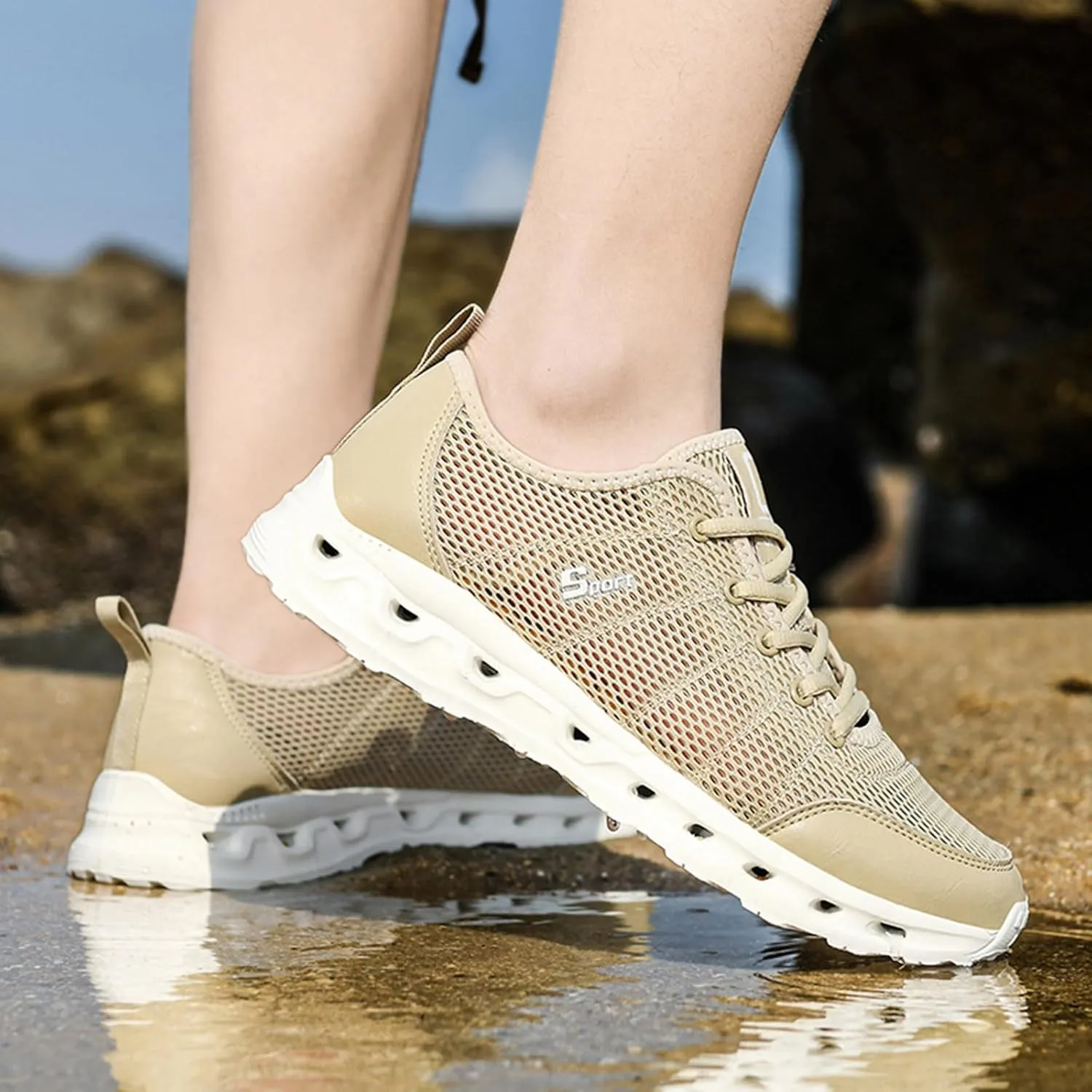 Mens Breathable Slip on Dress Shoes Lightweight Breathable Walking Shoe Gym Tennis Casual Elderly Lace Up Shoes