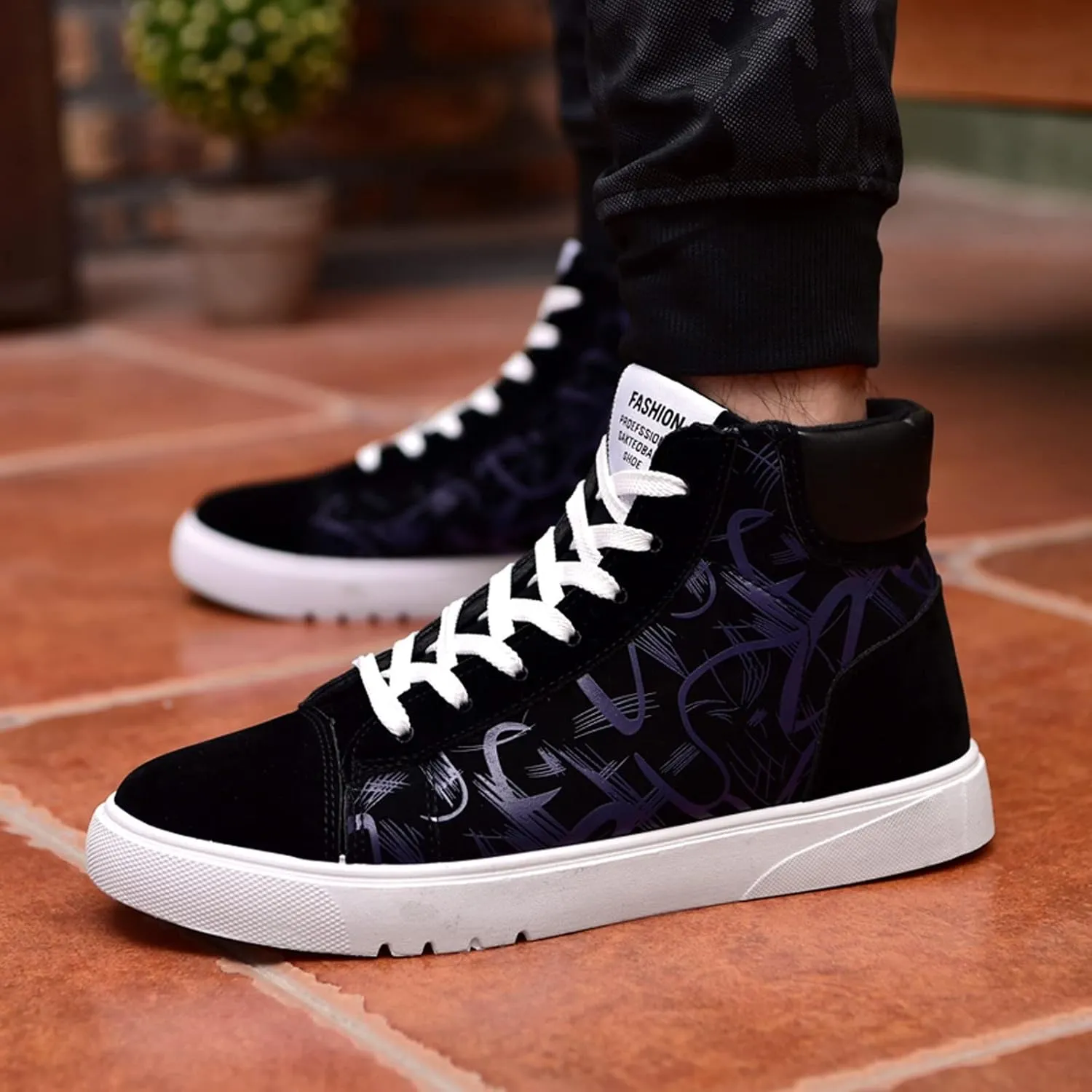 Men's Canvas Flat High Top Fashion Casual Comfortable Color Matching Lace Up Leisure Mens Casual Leather Shoes Size 9