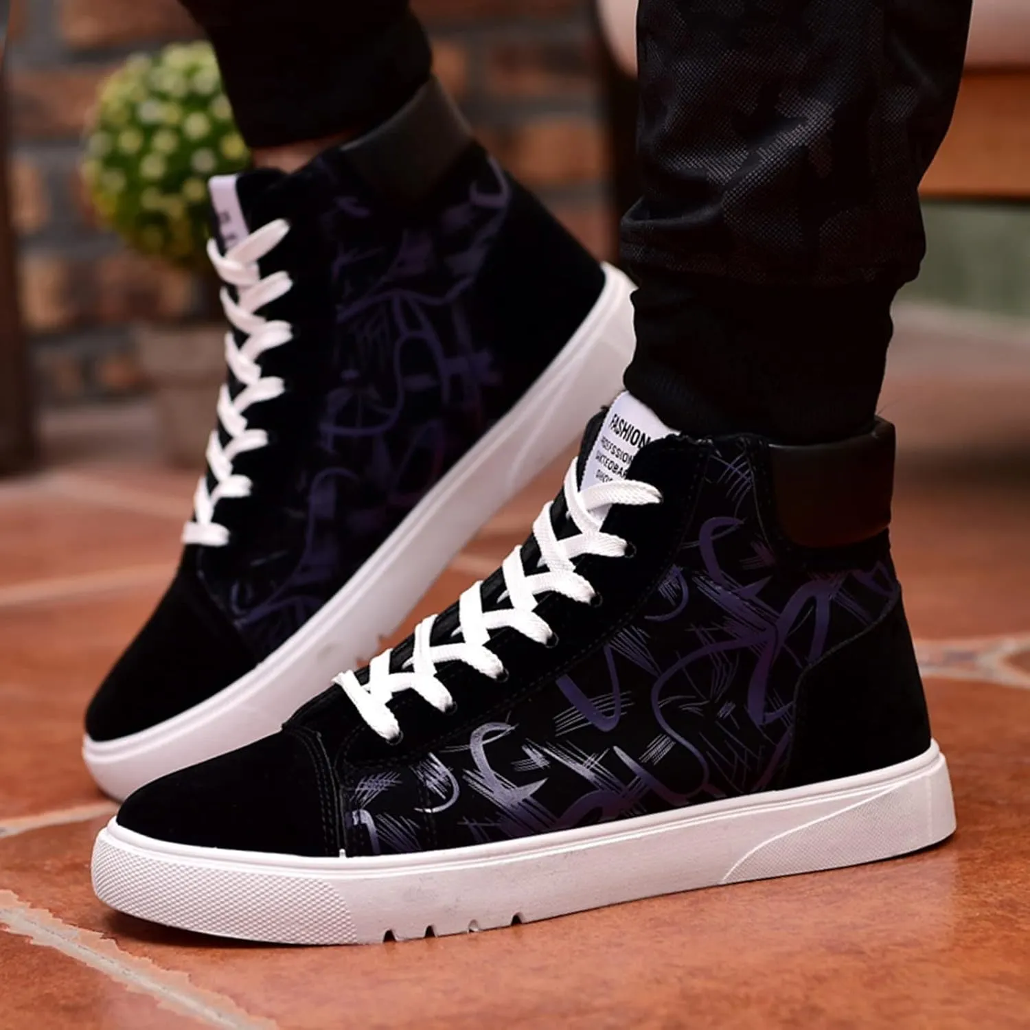 Men's Canvas Flat High Top Fashion Casual Comfortable Color Matching Lace Up Leisure Mens Casual Leather Shoes Size 9
