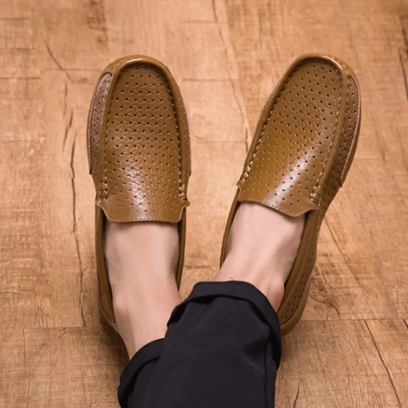 Men's Fashion Dress Sneakers Business Loafers Breathable Knit Mesh Leather Shoes