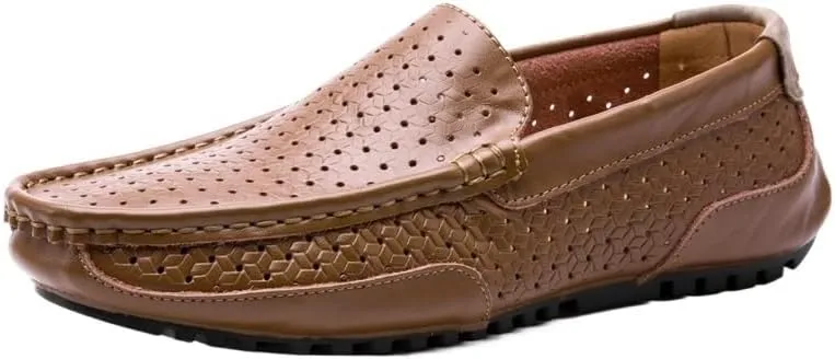 Men's Fashion Dress Sneakers Business Loafers Breathable Knit Mesh Leather Shoes