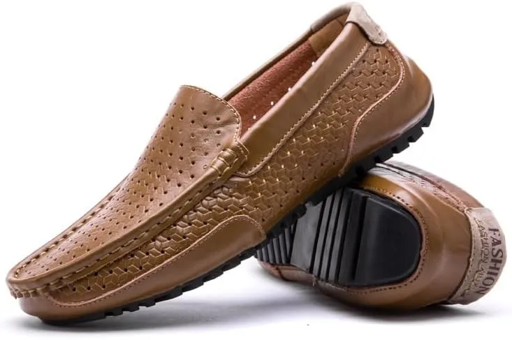 Men's Fashion Dress Sneakers Business Loafers Breathable Knit Mesh Leather Shoes