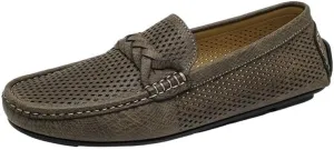 Men's Faux Leather Loafers - Breathable Perforated Driving Shoes, Square Toe Lightweight Flexible Slip-Ons for Wedding, Walking, Casual Wear