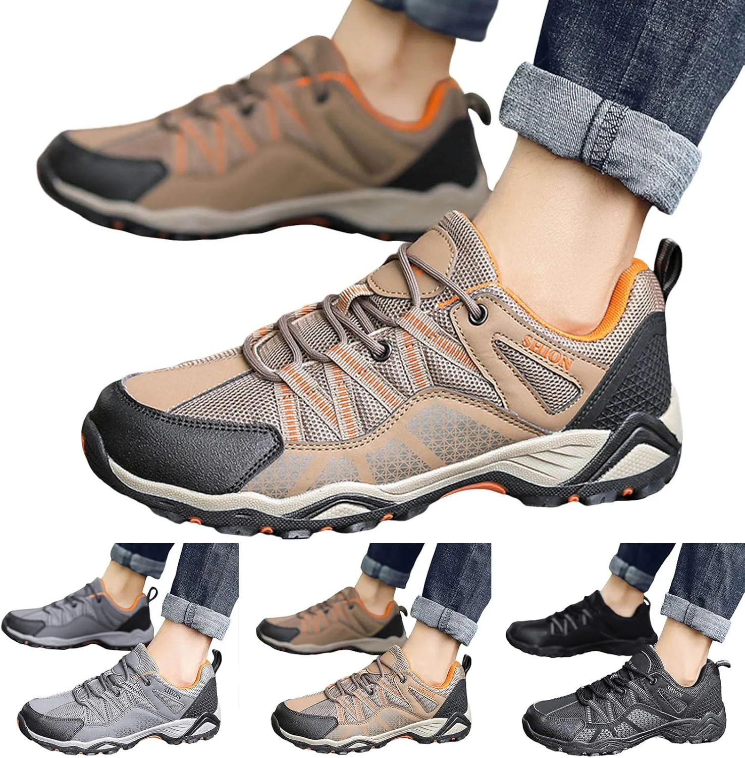 Men's Hiking Shoes Outdoor Low-Top Trekking Sports Shoes Waterproof Lightweight Breathable Walking Shoe Non Slip Working Mountaineering Camping Travel Sneakers for Men
