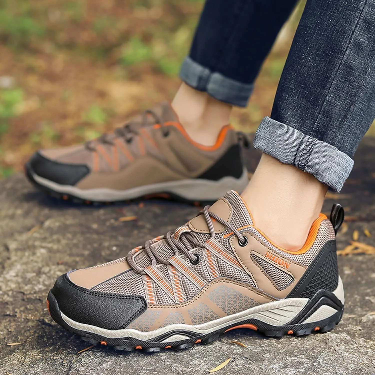Men's Hiking Shoes Outdoor Low-Top Trekking Sports Shoes Waterproof Lightweight Breathable Walking Shoe Non Slip Working Mountaineering Camping Travel Sneakers for Men
