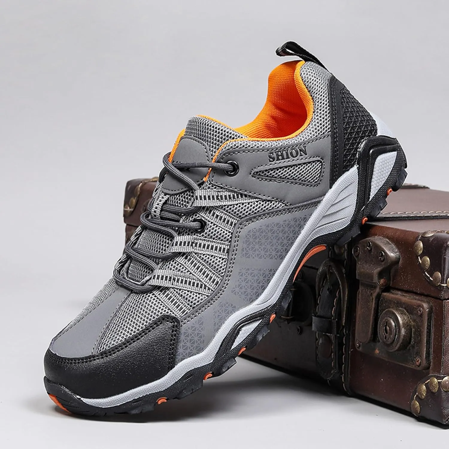 Men's Hiking Shoes Outdoor Low-Top Trekking Sports Shoes Waterproof Lightweight Breathable Walking Shoe Non Slip Working Mountaineering Camping Travel Sneakers for Men
