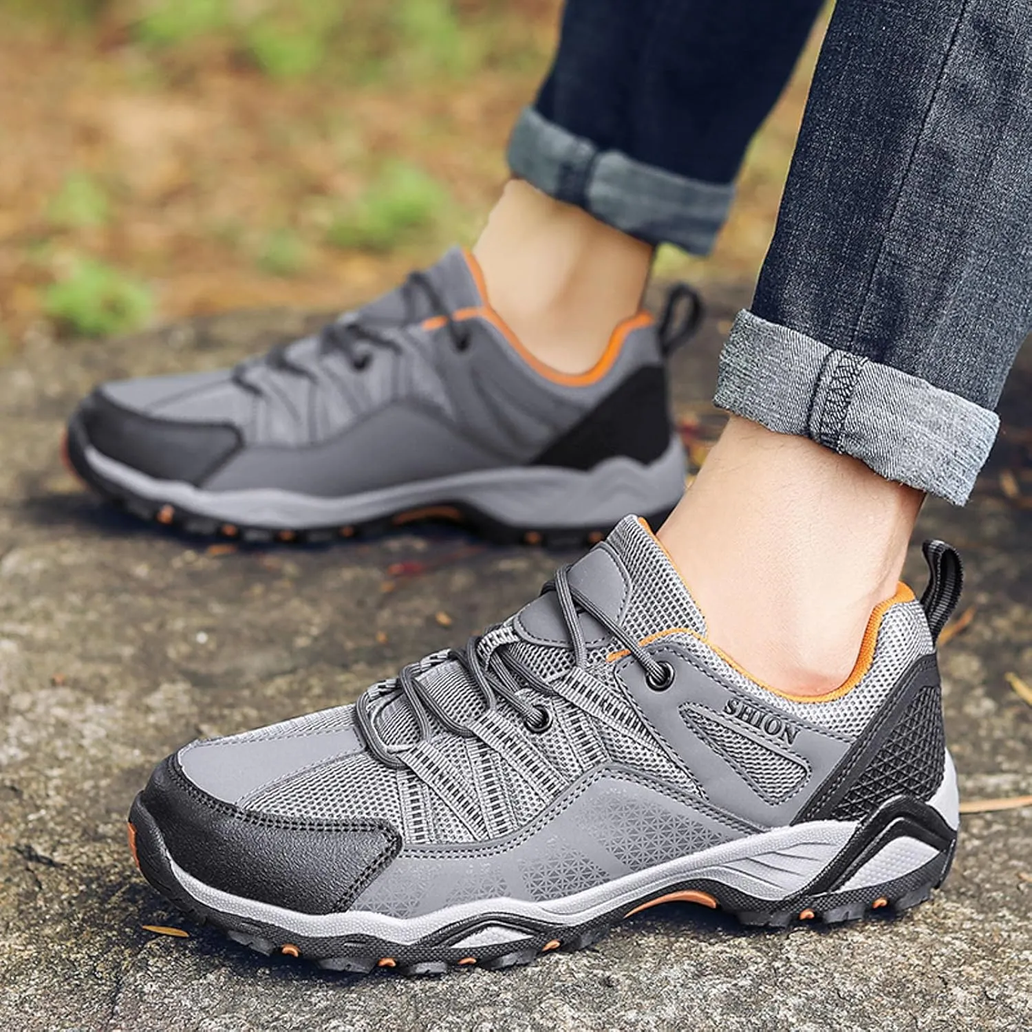 Men's Hiking Shoes Outdoor Low-Top Trekking Sports Shoes Waterproof Lightweight Breathable Walking Shoe Non Slip Working Mountaineering Camping Travel Sneakers for Men