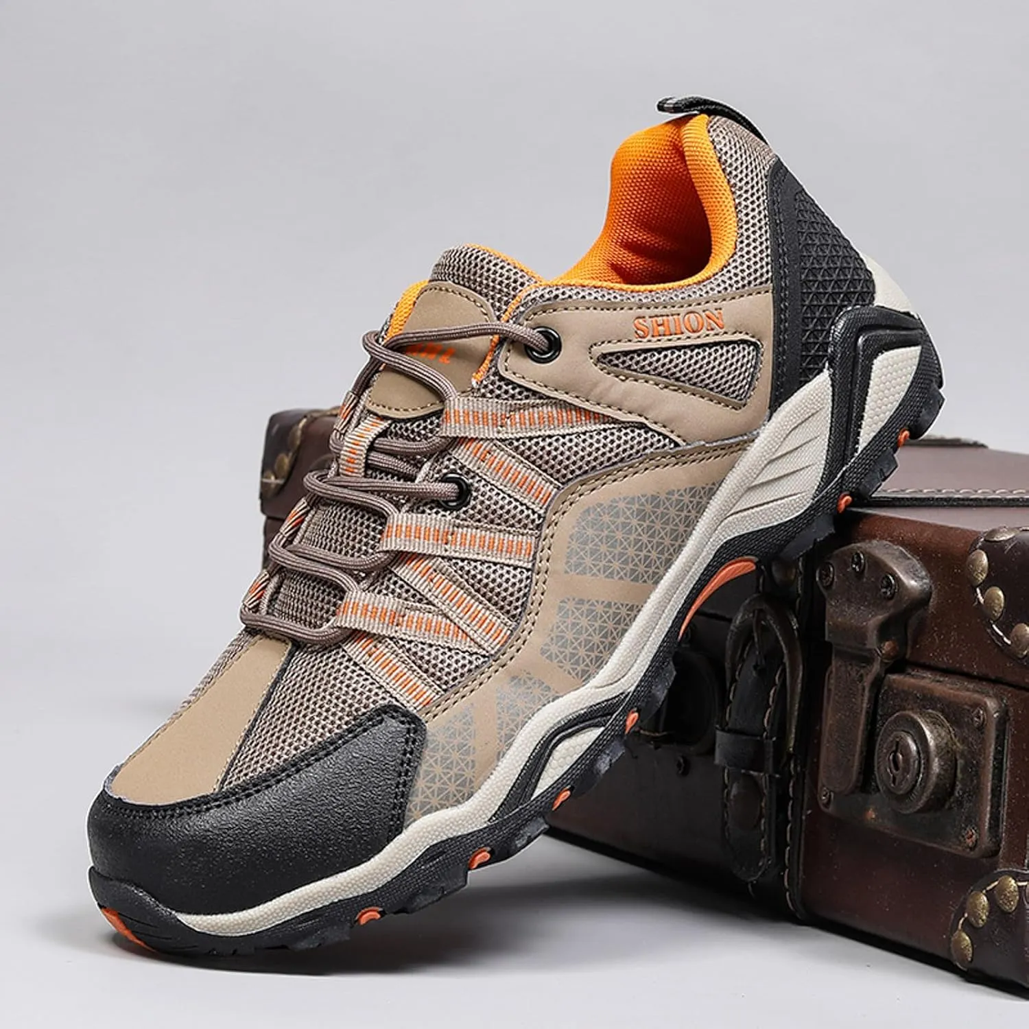 Men's Hiking Shoes Outdoor Low-Top Trekking Sports Shoes Waterproof Lightweight Breathable Walking Shoe Non Slip Working Mountaineering Camping Travel Sneakers for Men