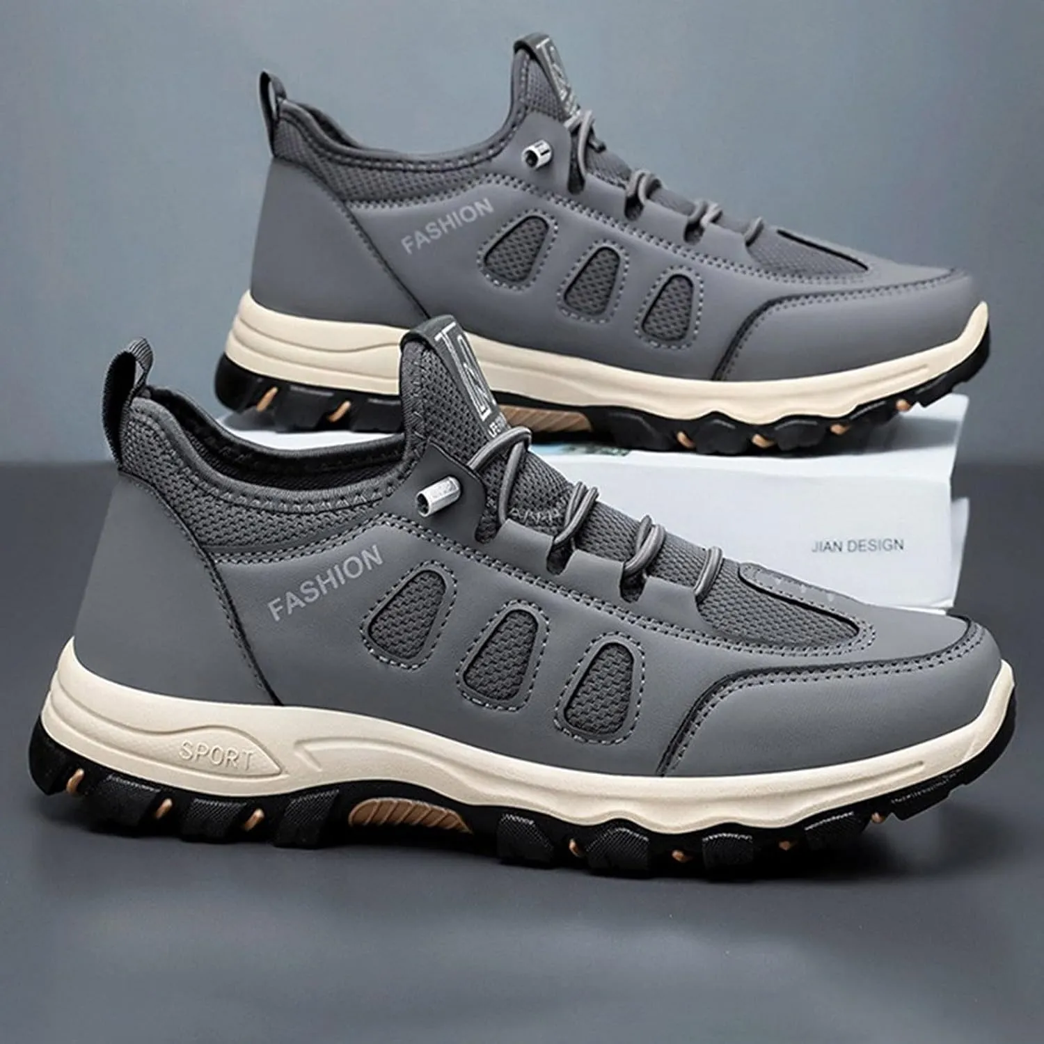 Men's Hiking Waterproof Casual Breathable Mesh Leather Outdoor Lightweight Comfortable Non Slip Walking Work Mountaineering Shoes with Adjustable Lace Arch Support
