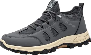 Men's Hiking Waterproof Casual Breathable Mesh Leather Outdoor Lightweight Comfortable Non Slip Walking Work Mountaineering Shoes with Adjustable Lace Arch Support