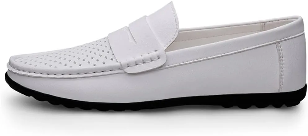 Men's Hollow Loafers Breathable Slip-On Simple Vegan Leather Resistant Flexible Flat Heel Prom Casual Driving Shoes
