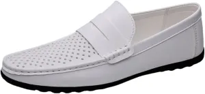 Men's Hollow Loafers Breathable Slip-On Simple Vegan Leather Resistant Flexible Flat Heel Prom Casual Driving Shoes