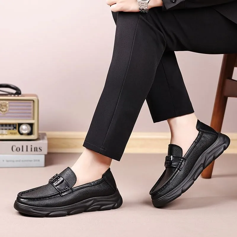 Men's Leather Handmade Platform Loafers Fashion Luxury Lightweight Breathable Slip-On Casual Moccasin Comfort Business Driving Dress Shoes