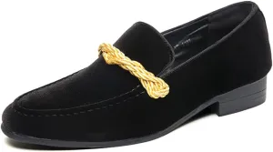 Men's Luxury Velvet Penny Loafers Brown Slip-On Suede Finish with Vamp Braided Ornament Dress Shoes Style