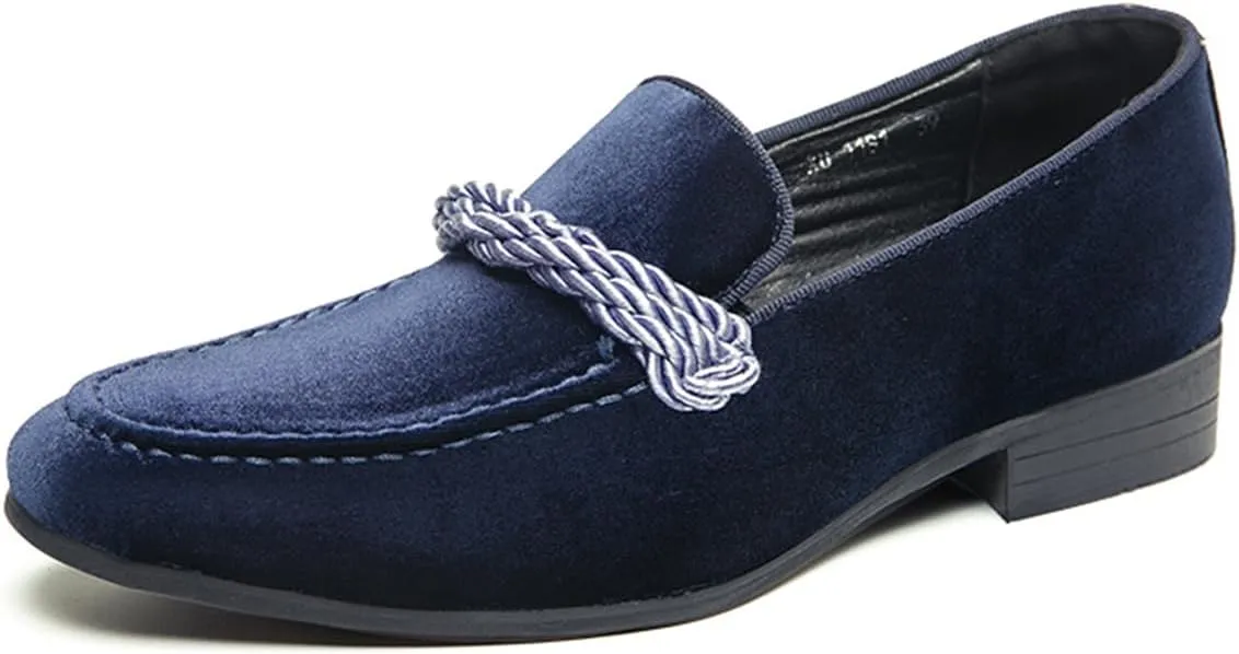 Men's Luxury Velvet Penny Loafers Brown Slip-On Suede Finish with Vamp Braided Ornament Dress Shoes Style