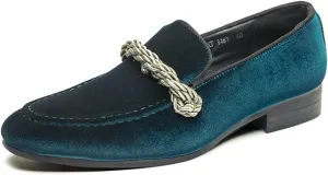 Men's Luxury Velvet Penny Loafers Brown Slip-On Suede Finish with Vamp Braided Ornament Dress Shoes Style