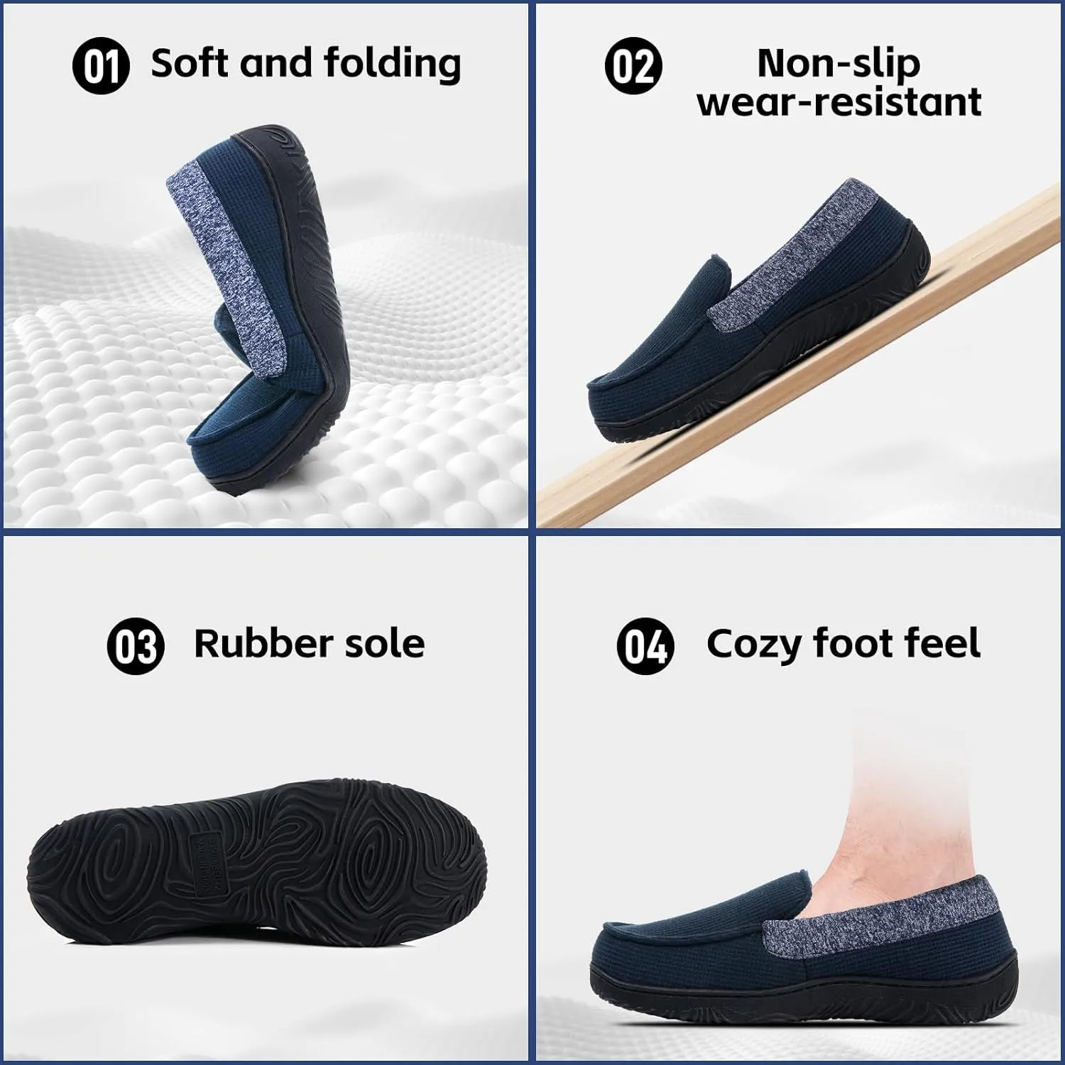 Men's Moccasin House Slippers - Memory Foam Indoor Outdoor Shoes Breathable Slip-on Loafers