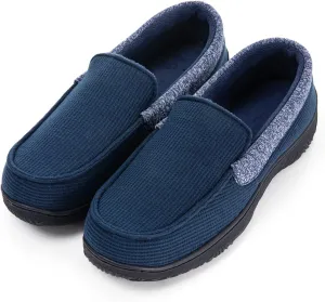Men's Moccasin House Slippers - Memory Foam Indoor Outdoor Shoes Breathable Slip-on Loafers