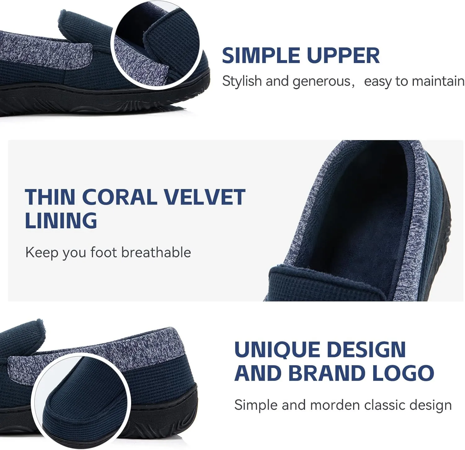 Men's Moccasin House Slippers - Memory Foam Indoor Outdoor Shoes Breathable Slip-on Loafers