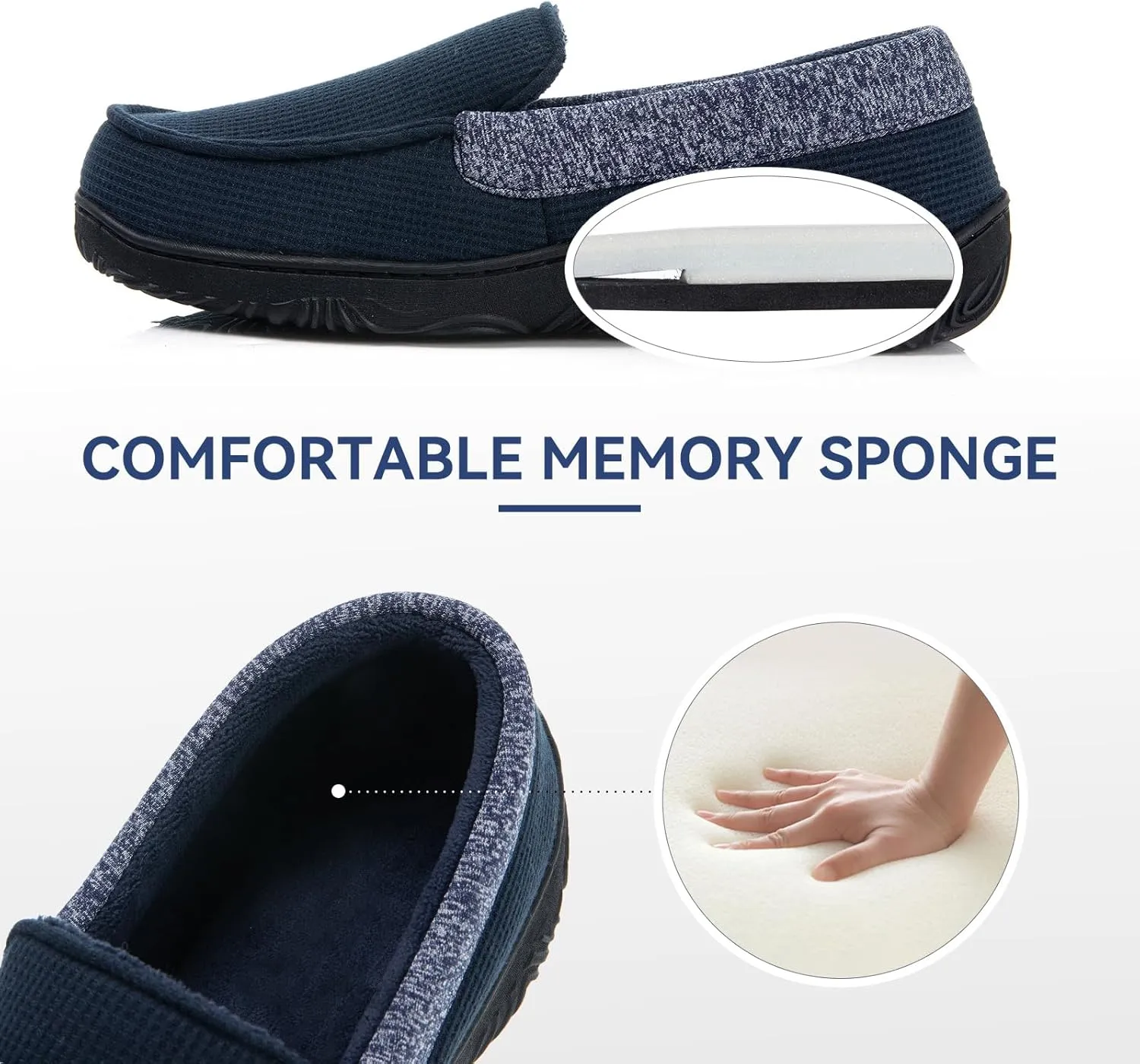 Men's Moccasin House Slippers - Memory Foam Indoor Outdoor Shoes Breathable Slip-on Loafers