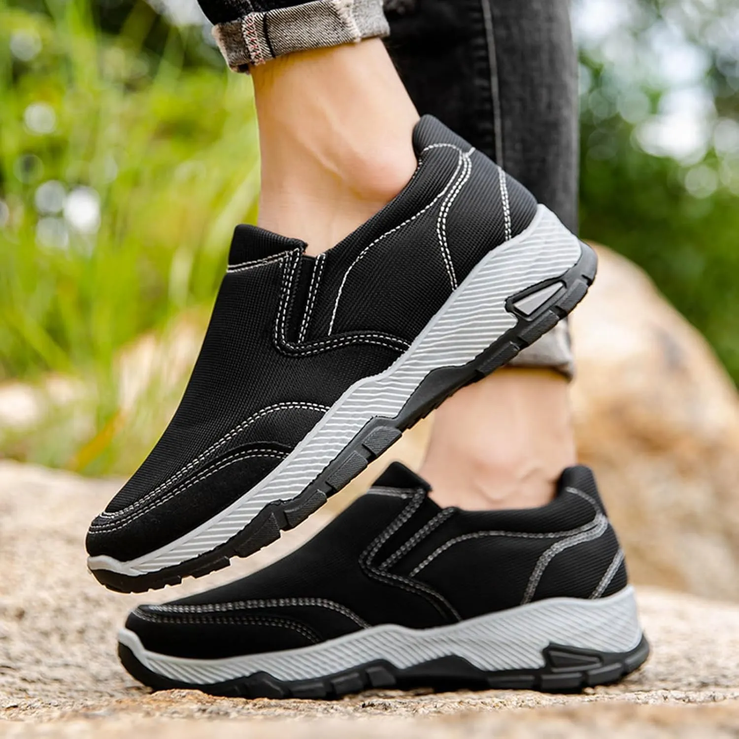 Men's Slip on Walking Shoes Casual Dressy Memory Foam Breathable Canvas Lightweight Fashion Sneakers Non Slip Indoor Outdoor Workout Tennis Shoes Wide Width